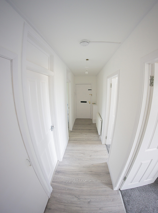 Completed bedroom in a one-off new build house near Aberdeen