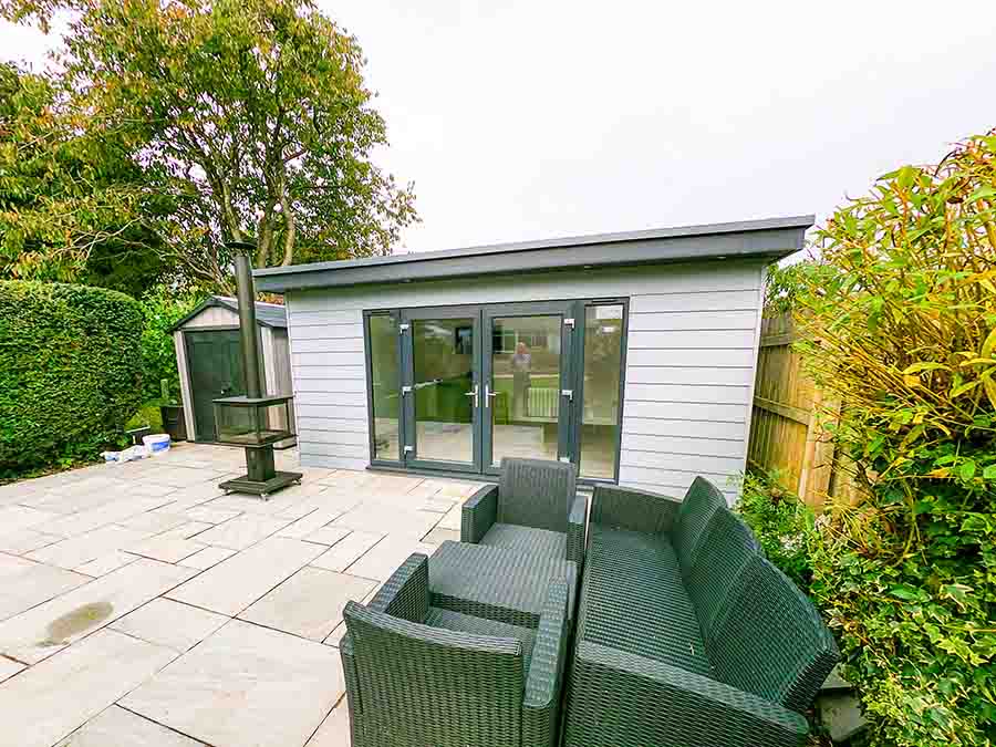 Custom garden office building with sliding doors in Aberdeen