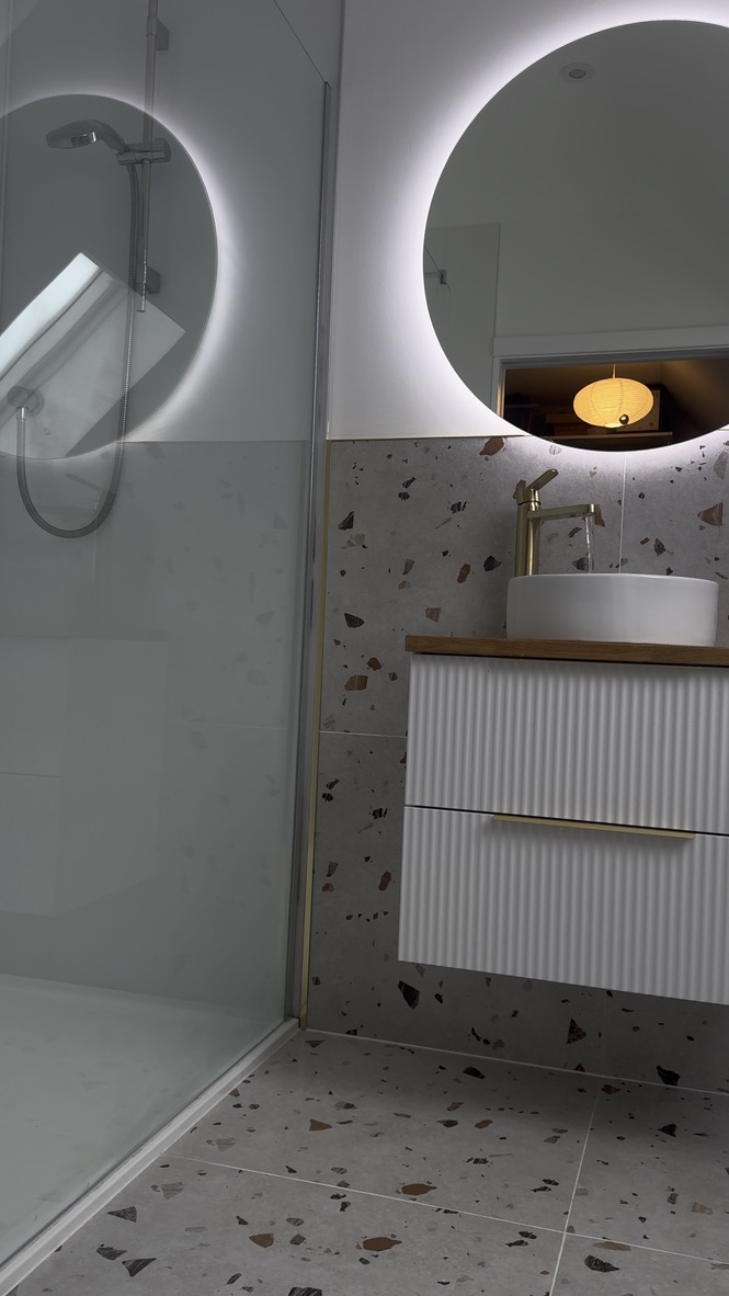 Bathroom refit in Portlethen with walk-in shower and fitted vanity unit