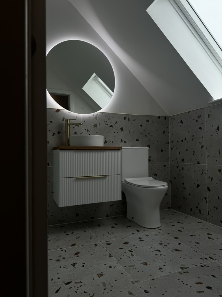 Terrazzo tiled en suite fitted in Portlethen, Aberdeenshire