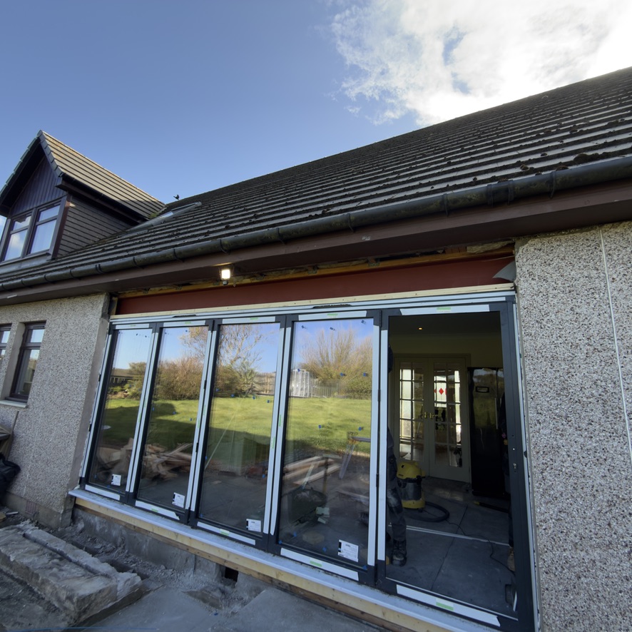 New bifold doors fitted as part of a rear extension in Peterhead