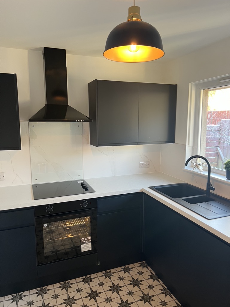 Navy kitchen cabinets finished in Bridge of Don, Aberdeen